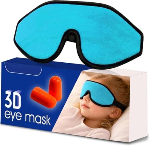 3D Sleep Mask for Kids, Light Block Sleeping Blindfold Memory Foam Contoured Eye Mask for Sleep, Adjustable Strap Eye Cover and Travel Sleep Mask for Boys Girls Blue