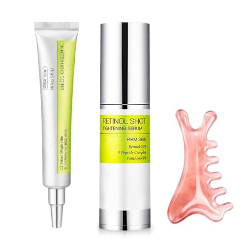 3PCS Retinal Shot Tightening Booster Set, 1 Retinol Skin Booster Serum 30ml, 1 Retinol Eye Creams 15ml and 1 Gua Sha Tools, For Travel And Daily Home Care, For All Skin Types