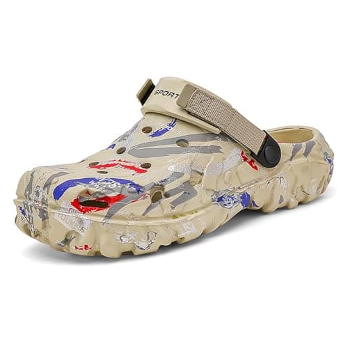 Men's Summer Camouflage Garden Clogs: Anti-Slip EVA Slip-on Sandals - Breathable Comfortable Mules Shoes - Outdoor Indoor Casual Slippers for Younger Khaki 47