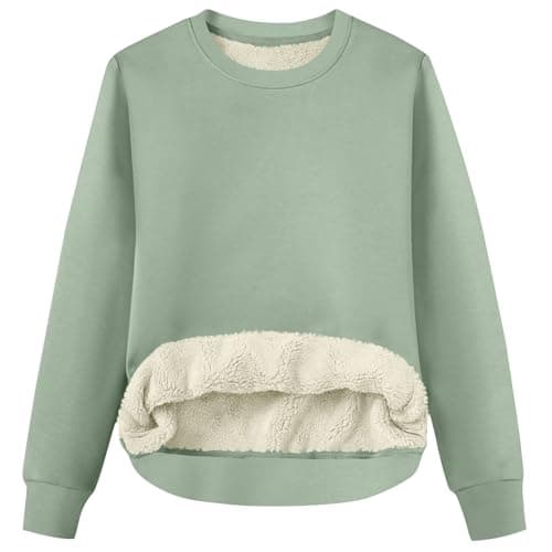Meeyuioe Women's Fleece Lined Sweatshirts Jumper Winter Warm Sweaters Pullover Casual Long Sleeve Crewneck Comfy Thermal Solid Jumper Mint Green M