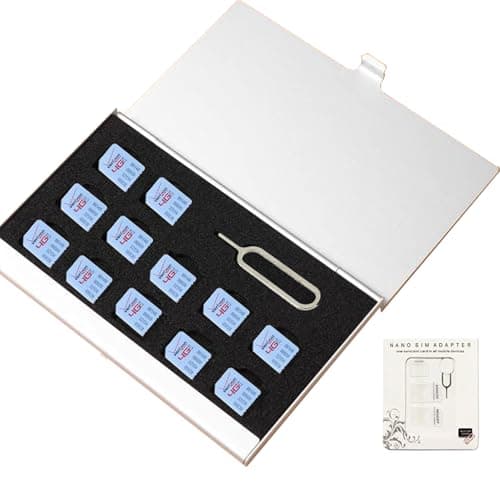 Aluminum SIM Card Case, 12 Slots Ultrathin Nano SIM Card Holder with SIM Card Adapter Kit for Travelers or Holiday Trip (Silver)