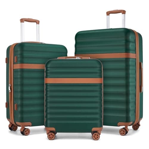 Kono 3 PCS Luggage Set Hardshell ABS+PC Suitcase with TSA Lock(Green/Brown)