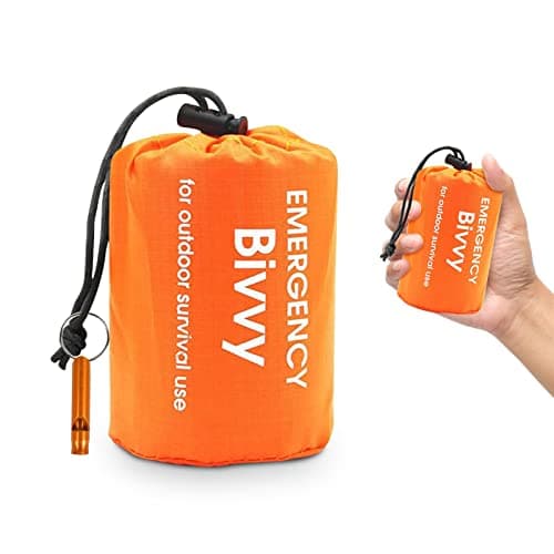 Portable Emergency Sleeping Bag: Reusable Survival Bivvy Sack, Lightweight Waterproof Emergency Rescue Blanket with Compass & Whistle Heat-Repellent, Cold Protection for Camping, Hiking - 1 pack
