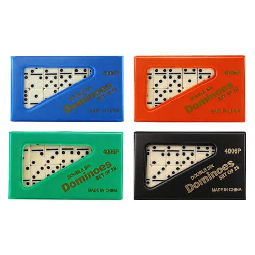 Pocvaim Mini Double Six Dominoes Set, 28 Tiles with Green PVC Carry Case