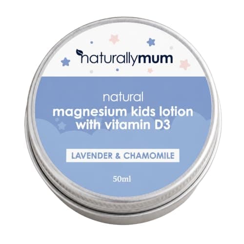 NaturallyMum Kids Magnesium Lotion with Vitamin D3 50ml | Lavender & Chamomile Magnesium Cream for 6+ Months | Travel Size Lotion with Shea Butter & Coconut Oil | Non-Greasy Formula
