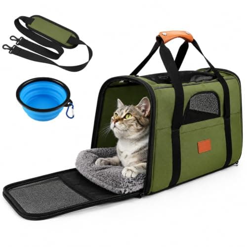 SOKANA Foldable Cat Carrier - Large Pet Carrier Bag - Cat Travel Carrier with Shoulder Strap and Top Opening Cat Carrier Bag | Cat Carrier Green - 45cm x 34cm x 38cm