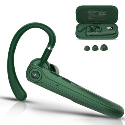 Bluetooth Headset V5.4, Handsfree Bluetooth Earpiece with Dual ENC Mic, Single wireless Headset 25Hrs Talk 180Hrs Standby Time, In-Ear Headphones for Driving/Business/Office with Android iOS Laptop