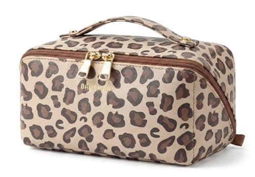 BAGSMART Large Travel Makeup Cosmetic Bag, Lay Flat, Clear Brush Pocket