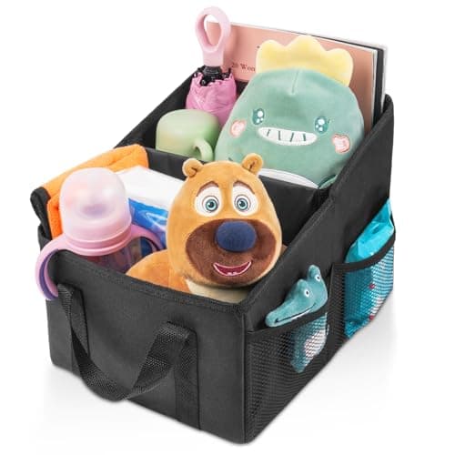 URAQT Car Organiser for Front or Back Seat, Portable Waterproof Boot Storage for Kids, Durable Oxford Fabric, Holds Toys, Snacks, Cups, Books, Tissue - Keeps Car Tidy and Clean