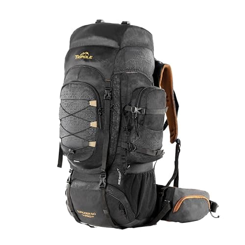 Tripole Walker Pro 80L Hiking Backpack with Laptop Compartment – Waterproof Travel Rucksack for Women and Men with Internal Frame & Rain Cover, 17” Laptop Section, Black