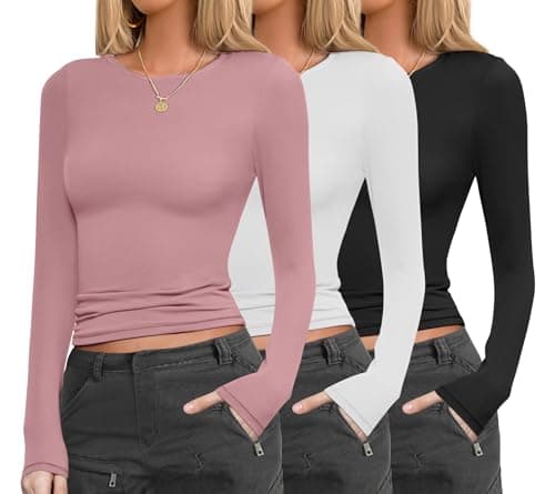 Ekouaer Thermal Tops Womens Long Sleeve Shirts Base Layering Warm Tops