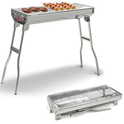 Crystals Large Folding Portable Stainless Steel Charcoal BBQ Grill – Lightweight Outdoor Barbecue for Camping, Hiking, Garden & Picnic | Compact Foldable Metal BBQ Stove - 74 x 72 x 32cm