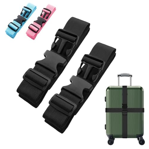 2PCS Luggage Suitcase Straps, Adjustable Travel Accessories Non-Slip Thickened Luggage Belt with Quick Release Buckle, Travel Luggage Straps for Suitcase Baggage (Black)