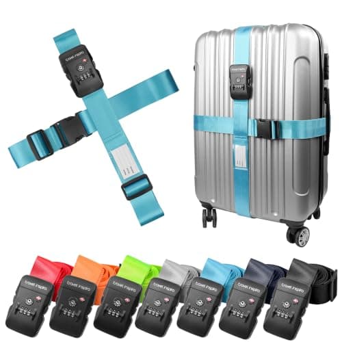 travel inspira TSA Approved Luggage Straps, Cross Suitcase Straps (Blue)