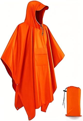Evolpor Poncho Waterproof Adult, Rain Poncho Adult Waterproof Lightweight Reusable Adult Waterproof Poncho, Waterproof Rain Poncho for Outdoor Camping Hiking Traveling Cycling Deep Orange
