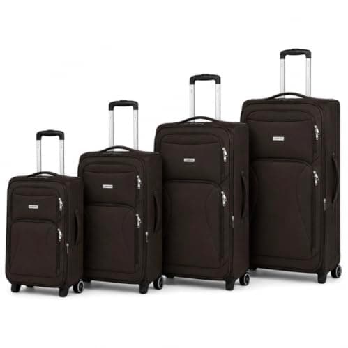 BLOOM BLENDS 4 Piece Luggage Set – 20" 24" 28" 32" Softshell Suitcases with 2-Wheel Spinners, Expandable Storage, Telescopic Handle, 5 Colours (Brown)
