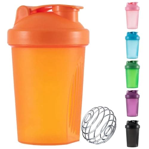 Protein Shaker Bottle with Stainless Steel Mixing Ball, Protein & Supplement Shaker Bottle, Leak Proof Flip Flop Lid Shake Bottle Mixer, BPA Free Protein Shake Bottle 400ml (Orange)