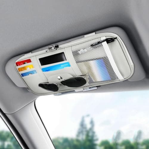 Linkstyle Car Sun Visor Organizer, Auto Interior Leather Storage Pocket Pouch, Car Sunglasses Holder, Bag for Card License Registration Pen