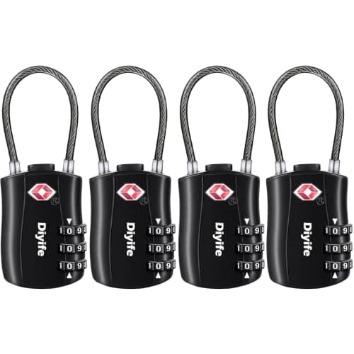 Diyife TSA Approved Luggage Locks with Flexible Steel Cable, Easy to Set up