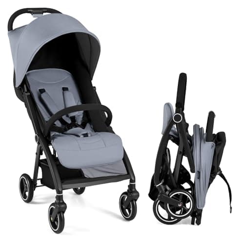 Maxmass Baby Stroller, Foldable Infant Pushchair with Adjustable Backrest & Canopy, 5-Point Harness, Storage Basket and Calf Support, Toddler Travel Buggy for 0-3 Years Old (Light Grey)