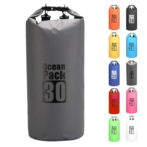 MORAINJAY 30L Grey Dry Bag,Waterproof Bag with Double Adjustable Shoulder Strap,Large Capacity Dry Sack 2L 5L 10L 15L 20L 30L for Outdoor Camping,Rafting,Swimming,Boating,Surfing
