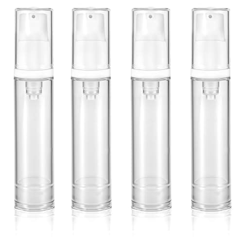 4 Pcs Empty Airless Pump Bottles, Refillable Clear Travel Pump Bottle Lotion Container Vacuum Cosmetic Container Presspump Bottle for DIY Foundation Gel Lotion Moisturiser Shampoo Toiletry(10ml)
