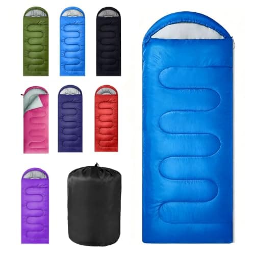 Sleeping Bag for Adults & Kids, 3‑4 Season Cold‑Weather Camping Gear with Carry Bag, Portable Lightweight for Hiking, Backpacking & Outdoor Music Festival (Blue)