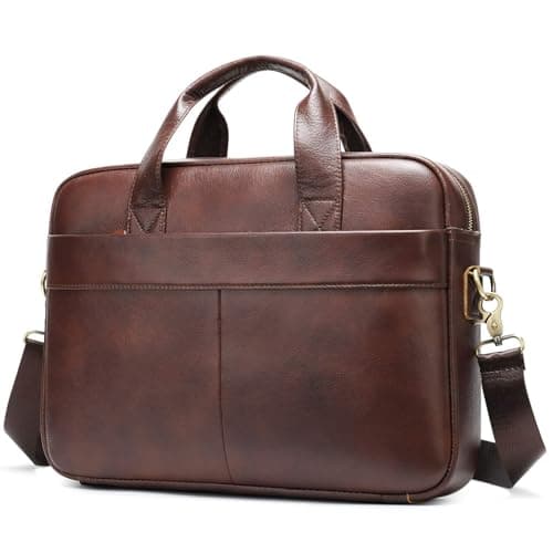 VINBAGGE Genuine Leather Briefcase for Men 14 Inch, Men's Business Laptop Work Bag, Messenger Bag with Adjustable Shoulder Strap, Professional Work Bag for Office Travel Commute
