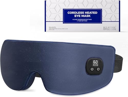 Aroma Season Silk Heated Eye Mask, Cordless Warm Eye Compress for Dry Eyes, 4 Time Levels & Temperature Settings, 1500mAh Rechargeable Battery, Washable Cover, Gifts for Men Women (Navy Blue)