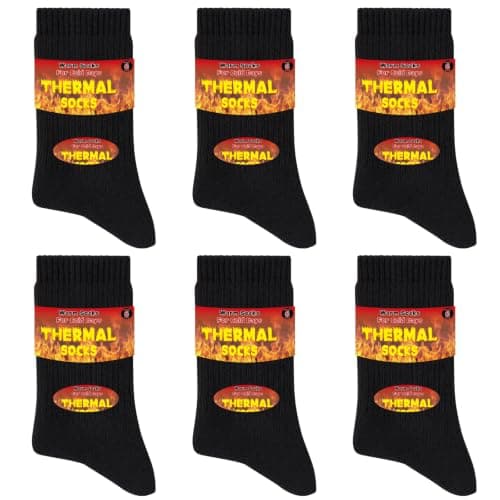 Niofind Warm Thermal Socks for Men Women, Full Cushion Winter Socks, Crew Length Black Heavy Duty Heated Cotton Boot Sock for Work Outdoor Walking, Hiking, Running, 3/6 Pairs, Gifts for Men women