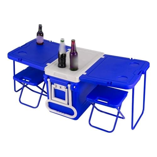 32L 4-in-1 Cooler with Wheels, Foldable Table & Stool - Ilated Camping Box for BBQs, Beach & Travel, Includes 4 Wheelchair-Friendly Wheels, Perfect for nics & Outdoor Adventures.