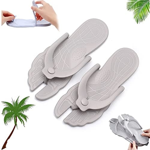 TETHY Portable Travel Detachable Non-Slip Flip Flops,Women's and Men's Flip Flops,Detachable Folding Slippers,Foldable Sandals,for Home Travel Beach Pool Bathroom (E,S)