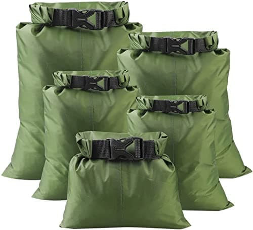 kuou 5 Pack Waterproof Dry Bags, 1.5L-6L, Lightweight, Green