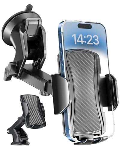 Hoppac Phone Holder for Cars, Ultra Strong Suction Car Phone Mount Cradle for Dashboard Windscreen, 360° Rotation & One Button Release, for iPhone Smartphone 4.0''-7.0''
