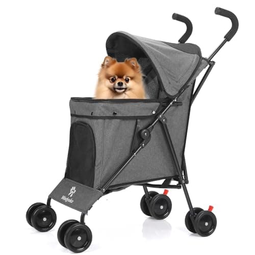 Travel Portable Dog Stroller, Pet Stroller for Small Puppy Dogs & Cats, Up to 33 lbs, (Dark Grey)
