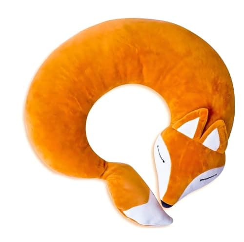 EHIOG U-Shaped Travel Pillow, Fox Neck Pillow Rest Neck Support Pillow, Car Seat Sleeping, Cartoon Headrest Airplane Pillow Travel Rest Pillow Cushion, Sleeping Aid, Suitable for Adults Kids (Brown)