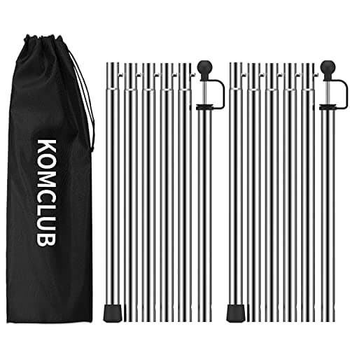KOMCLUB Tarp Poles Adjustable Tent Pole Upgrade Thickened Stainless Steel Camping Tarp Pole for Outdoor Canopy Awning Rain Shelter-94.5 in Set of 2…