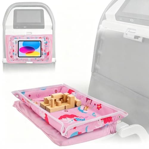 Bpyhebe Airplane Tray Cover Kids, Car Seat Tray with Transparent Tablet Pocket for Kids Travel, Toddler Airplane Travel Essentials(Mermaid)