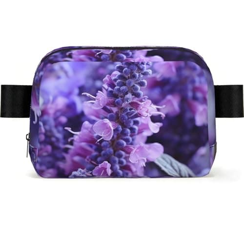 Fanny Pack For Women Men, Purple Lavender Colored Flowers Everywhere Belt Bag Waterproof Fashion Crossbody Waist Packs With Adjustable Strap Hip Bum Bag For Outdoor Hiking Running Travel
