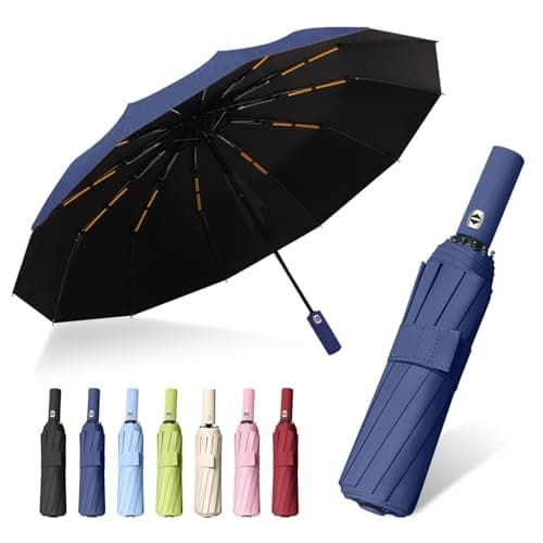 FANSEZQ ANSEZQ Windproof Travel Umbrella - Automatic Open Close, 24 Ribs Heavy Duty Compact Folding Umbrella, UV Protection Rain Umbrella for Men and Women (dark blue)
