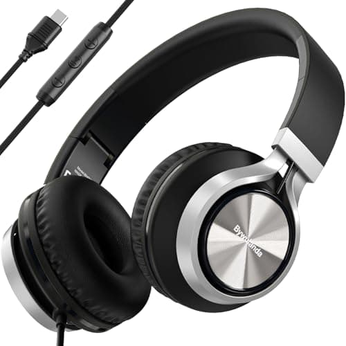 Bywulanda USB C Headphones with Microphone, Wired Over-Ear for School