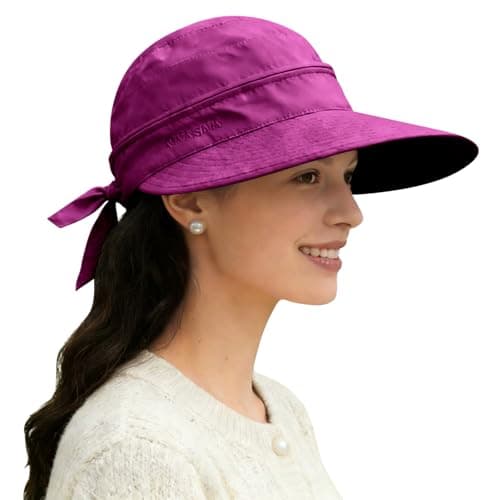 ADUDVLO Sun Hats for Women UK, Stylish UPF 50+ 2-in-1 Detachable Top & Adjustable Visor, Foldable Packable Wide Brim Beach Hat for Travel & Outdoor (Purple Red)