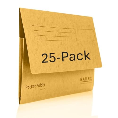 Railex Pocket Folder Foolscap Document Wallets - Gold Folders Pack of 25 for Paperwork A4 and A4+, Recycled Board File Foolscap Document Wallet, Premium Filing Folder for Office and Home