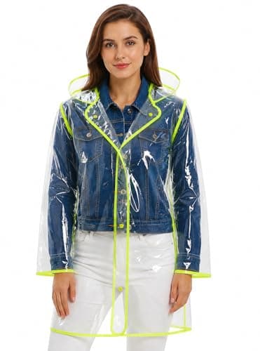 shelikes Women’s Raincoat Transparent Waterproof Rain Mac Jacket Clear Lightweight Raincoats with Hood & Pockets for Camping Outdoor Events & Travel Yellow