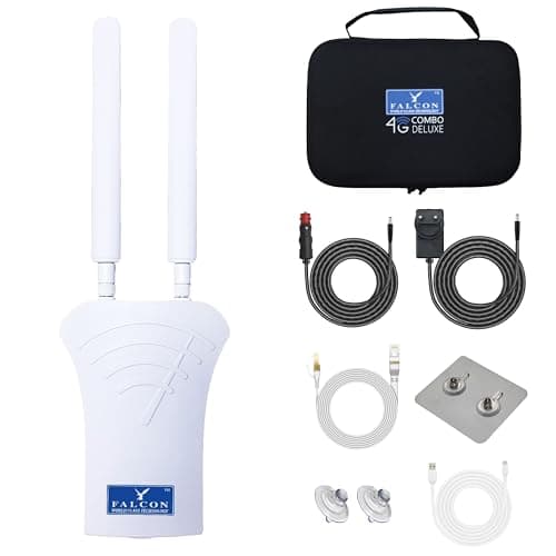 Falcon Mobile WiFi Router 4G Combo Deluxe LTE Antenna with 150Mbps and Accessory Package for Mobile Internet in Caravans, Motorhomes, Vans, Cars, Internet Hotspot WiFi Router without SIM Card