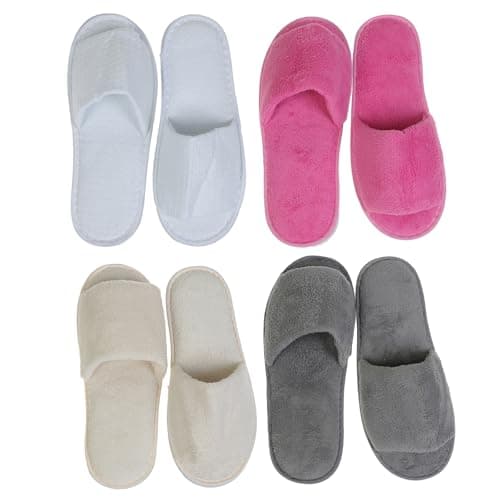 JK Home 4 pairs Coral Fleece Open Toe Spa Slippers, Disposable Deluxe Hotel