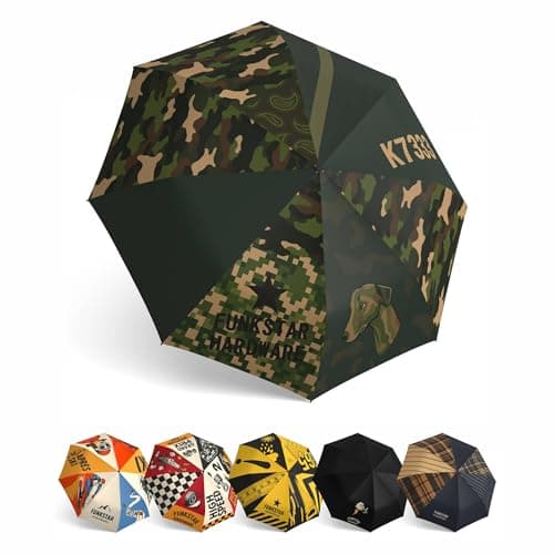 Funkstar Hardware® Compact folding umbrella | Camofunk design | Windproof 8-rib fiberglass | Auto open & close | Waterproof | Fits in a bag | Novelty gift