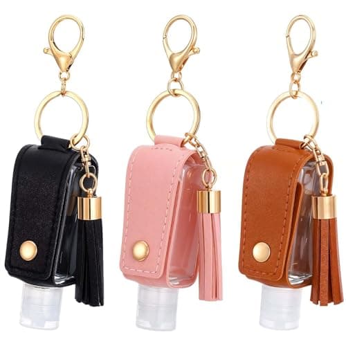 oruola 3 Pcs Hand Sanitiser with Clip,30 ml Hand Sanitiser Keyring,Mini Hands Sanitizer Keychain for Travel Lotion Liquid Soap Shampoo (Black Pink Brown)