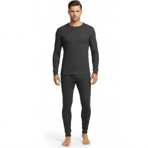 Mens Thermal Underwear Set Top and Bottoms 0.45 Tog Long Johns Brushed Base Layer Long Sleeve Thermal T Shirt & Trousers Winter Warm Camping Ski Pant Legging (Mens Thermal Set Grey XL)