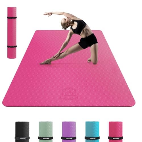 HAPBEAR Large Yoga Mat for Women- 183×116cm×6mm, TPE Non-Slip, Durable, Extra Large Thick Wide Exercise Mat for Pilates,Gym,Workout,Home,Fitness, (Barefoot Exercise)-Pink